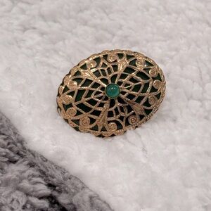 Jan Michaels Copper & Jade Statement Ring – Art Deco – Adjustable – Oversized